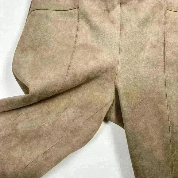 ZARA Faux Suede Ankle Zip Work Pants Leggings Tan Beige High Rise Women M - Picture 5 of 9